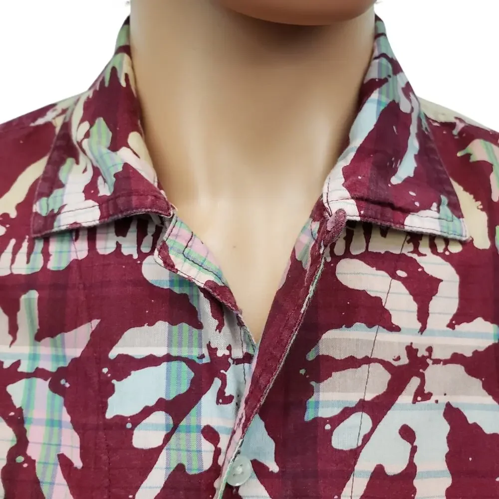 J. Crew Indian Madras Camp Collar Shirt  Short sleeves Men M Palm Print Amara